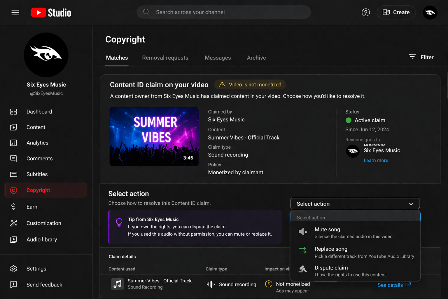 How to resolve a YouTube Content ID claim in YouTube Studio